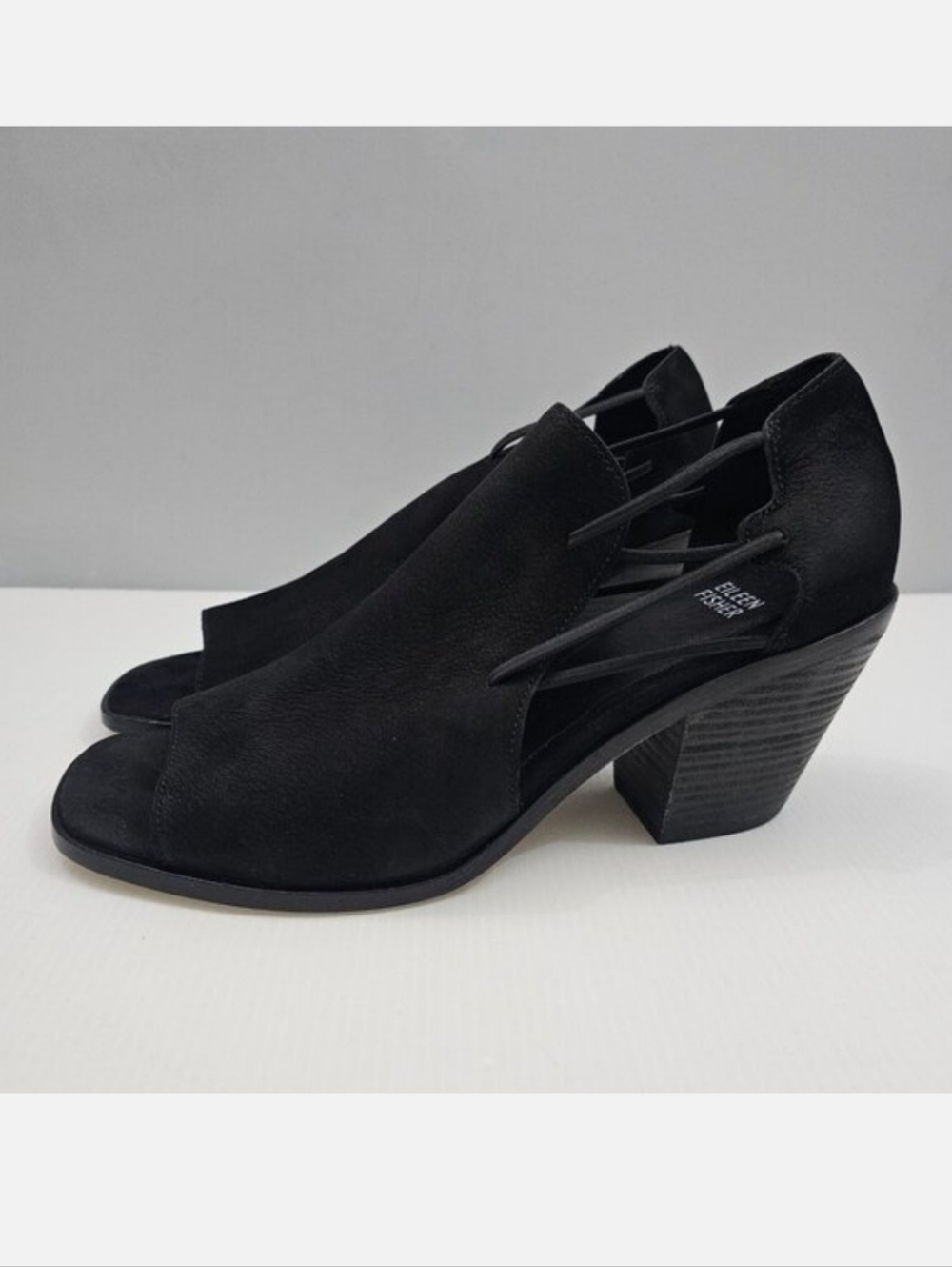 Eileen Fisher Alfie Cutout Sandal Womens 10 Black Leather Caged Peep Toe Heel